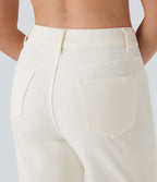 Bermuda décontracté en jean extensible délavé Halara Flex™ taille haute avec revers et multiples poches
