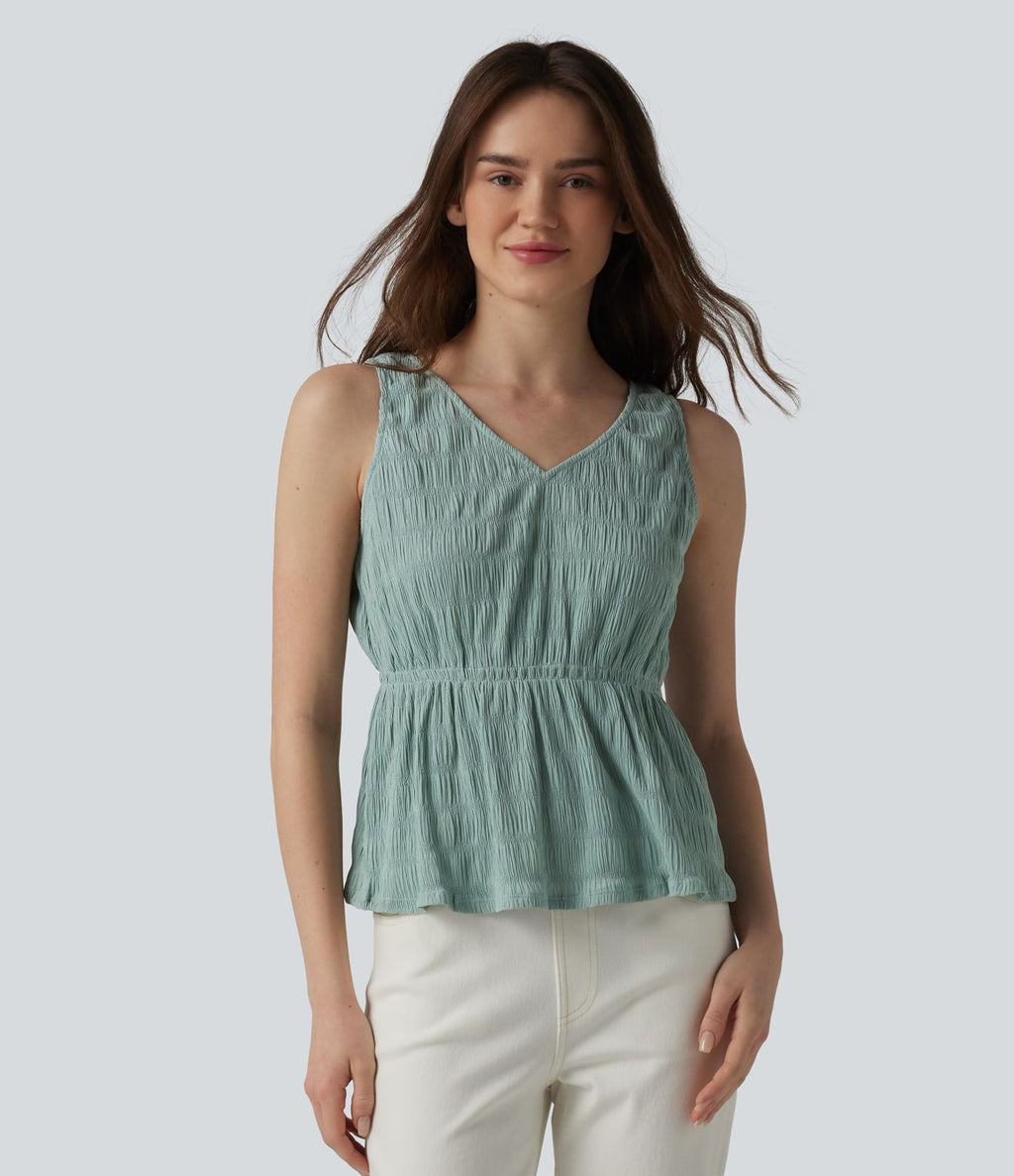 Débardeur casual texturé froissé col V