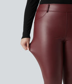 Legging grande taille en simili stretch doublé polaire, taille haute avec poches