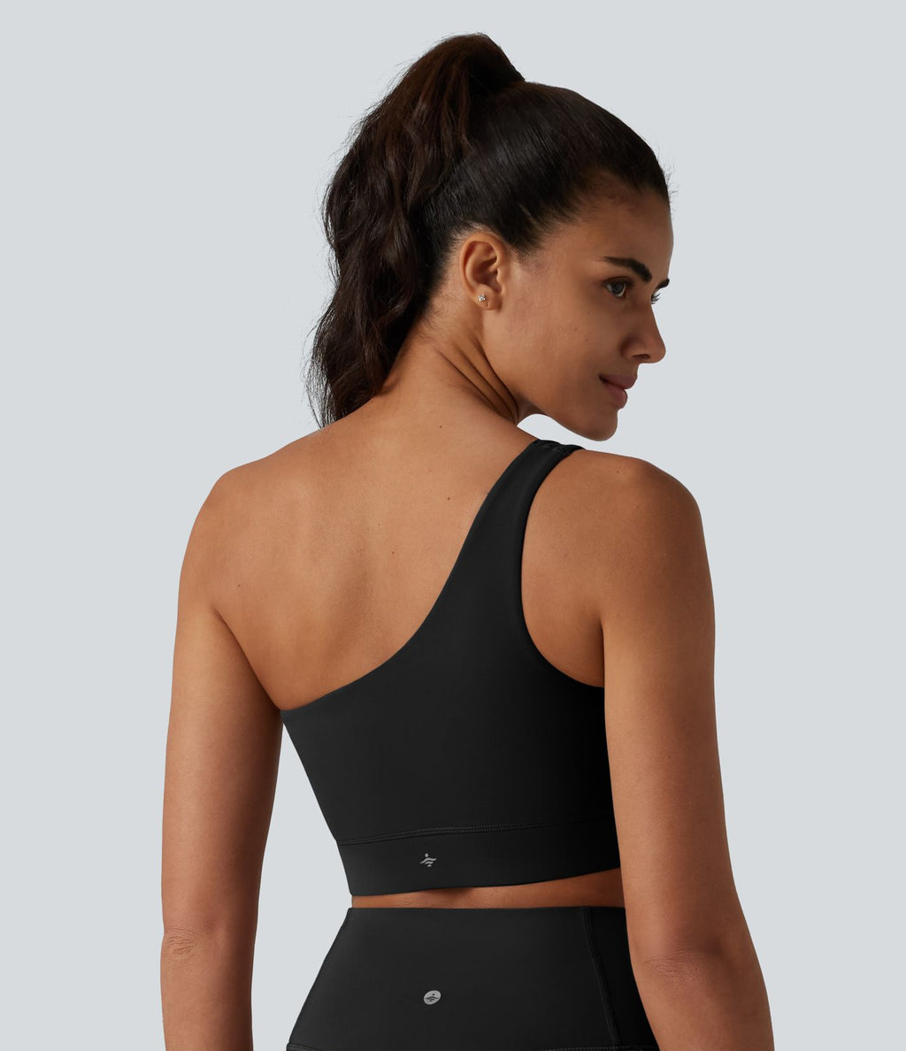 Halara UltraSculpt™ Brassière de sport et yoga à maintien léger, asymétrique une épaule, ourlet croisé avec soutien-gorge intégré