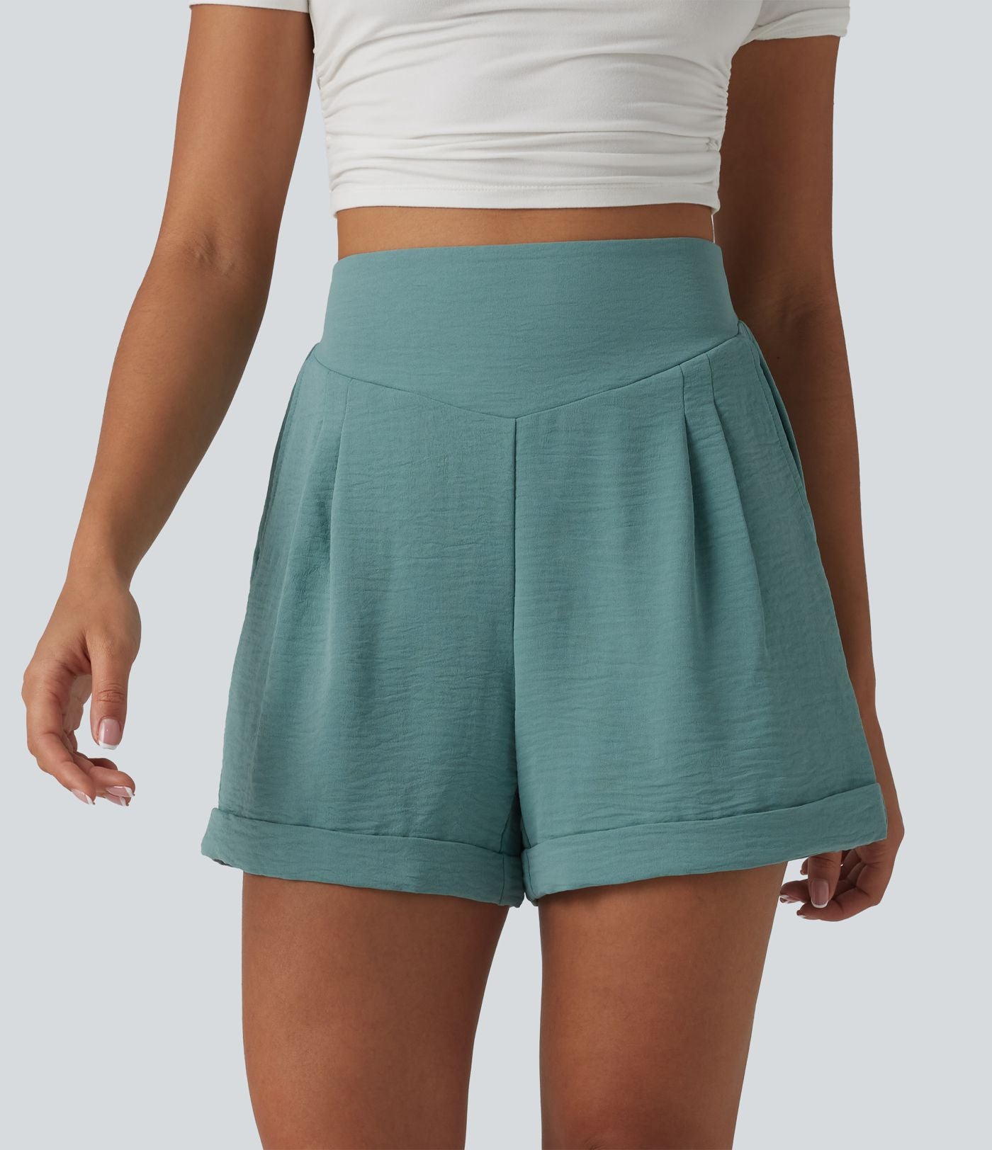 Short détente effet lin taille haute, entrejambe 10cm avec poches