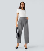 Pantalon tailleur taille haute froncé coupe fuselée avec poches et fermeture éclair invisible sur le côté