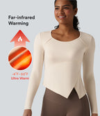 Halara HeatCore Haut de sport chauffant col rond manches longues ourlet asymétrique