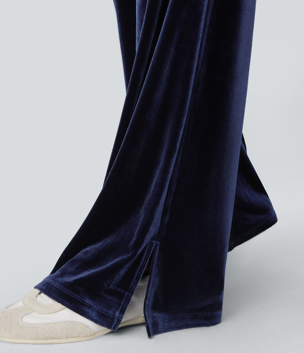Pantalon décontracté large en velours, taille haute, avec cordon et poches