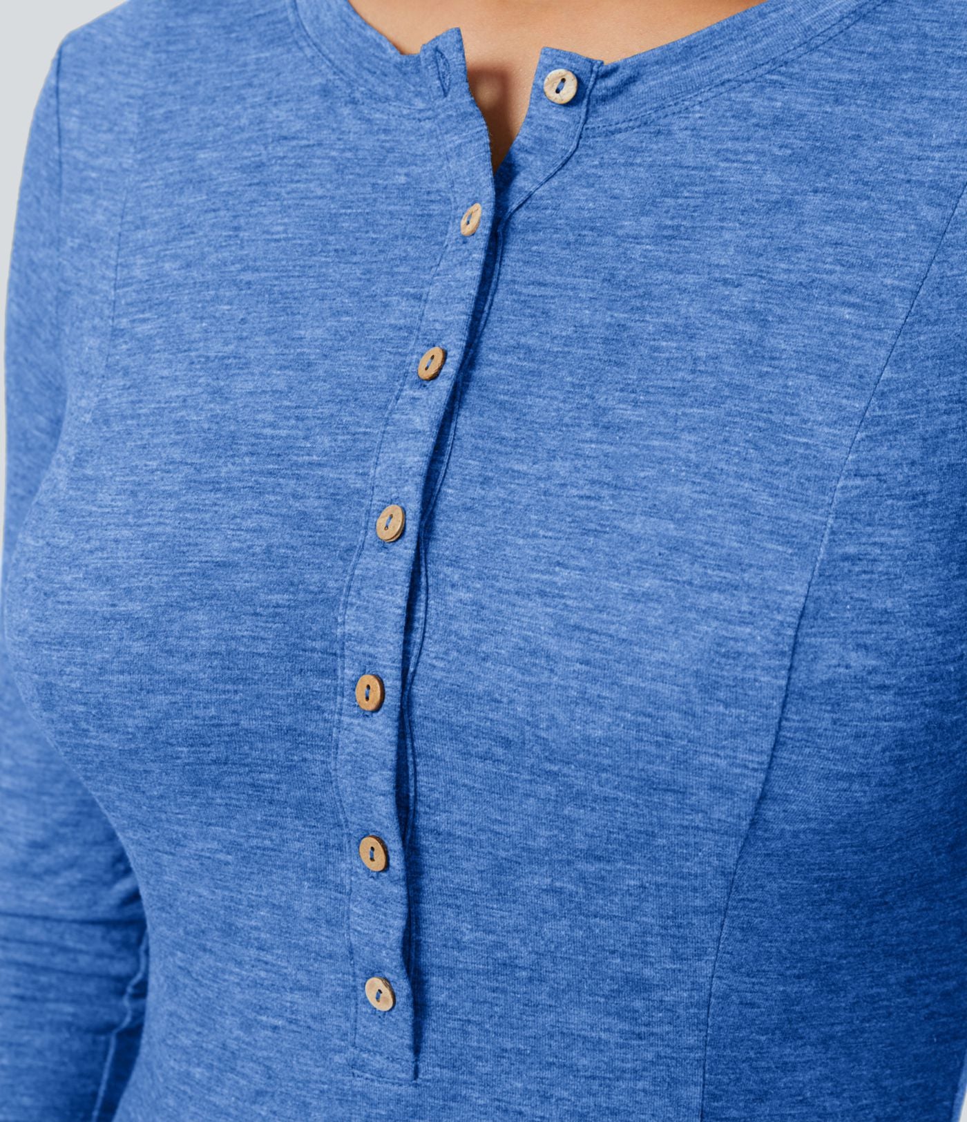 Robe de Casual Maxi Manches Longues Évasées et Boutons au Col Rond