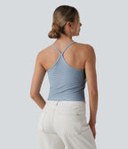 Top débardeur denim décontracté Halara Flex™ col U brassière intégrée rayé