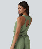 Combinaison décontractée à découpe sans manches jambes larges avec poches, édition Easy-Peezy