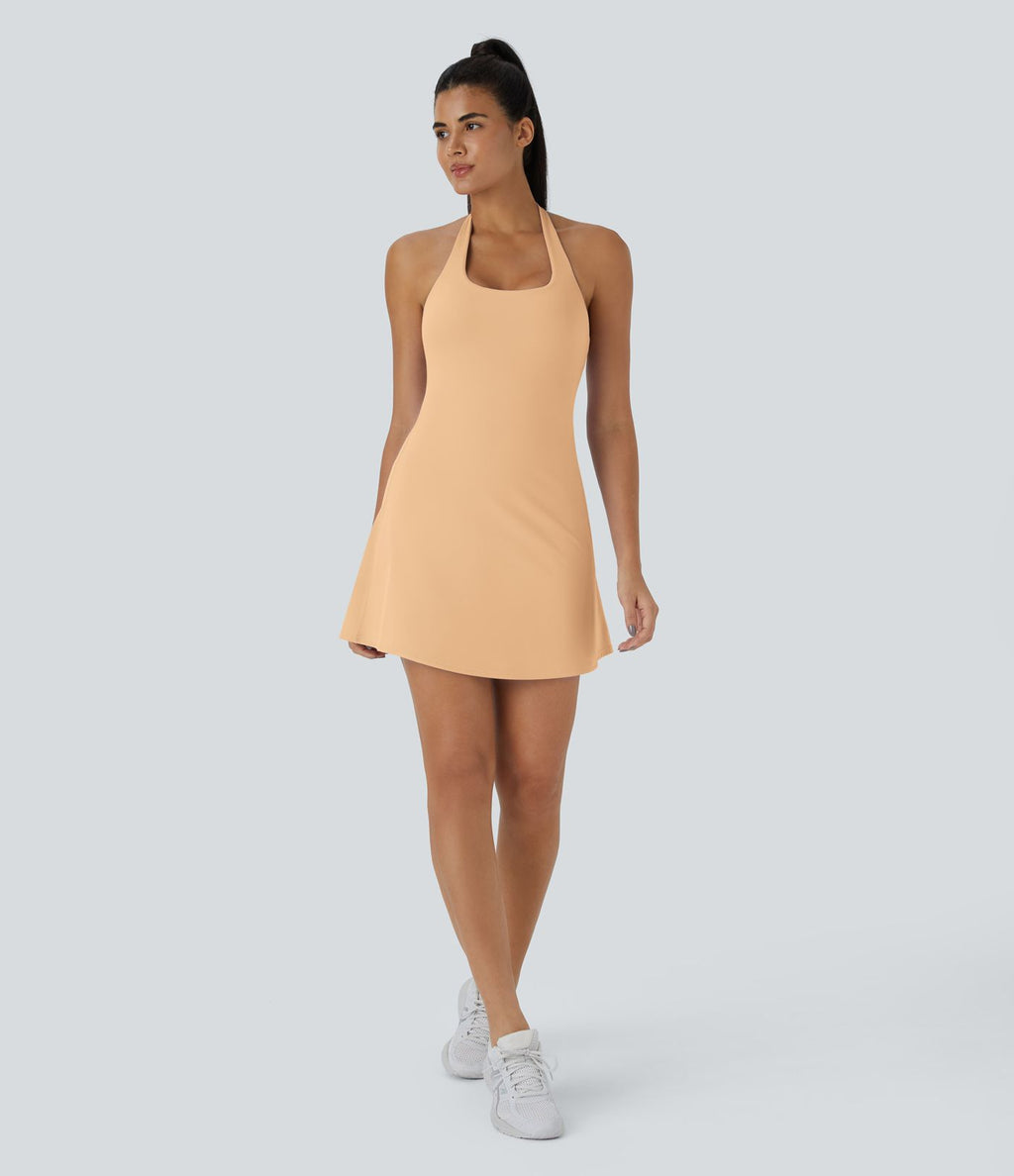 Softlyzero™ Plush Robe Sport Mini 2-en-1 à Poches Dos Nu et Col Halter