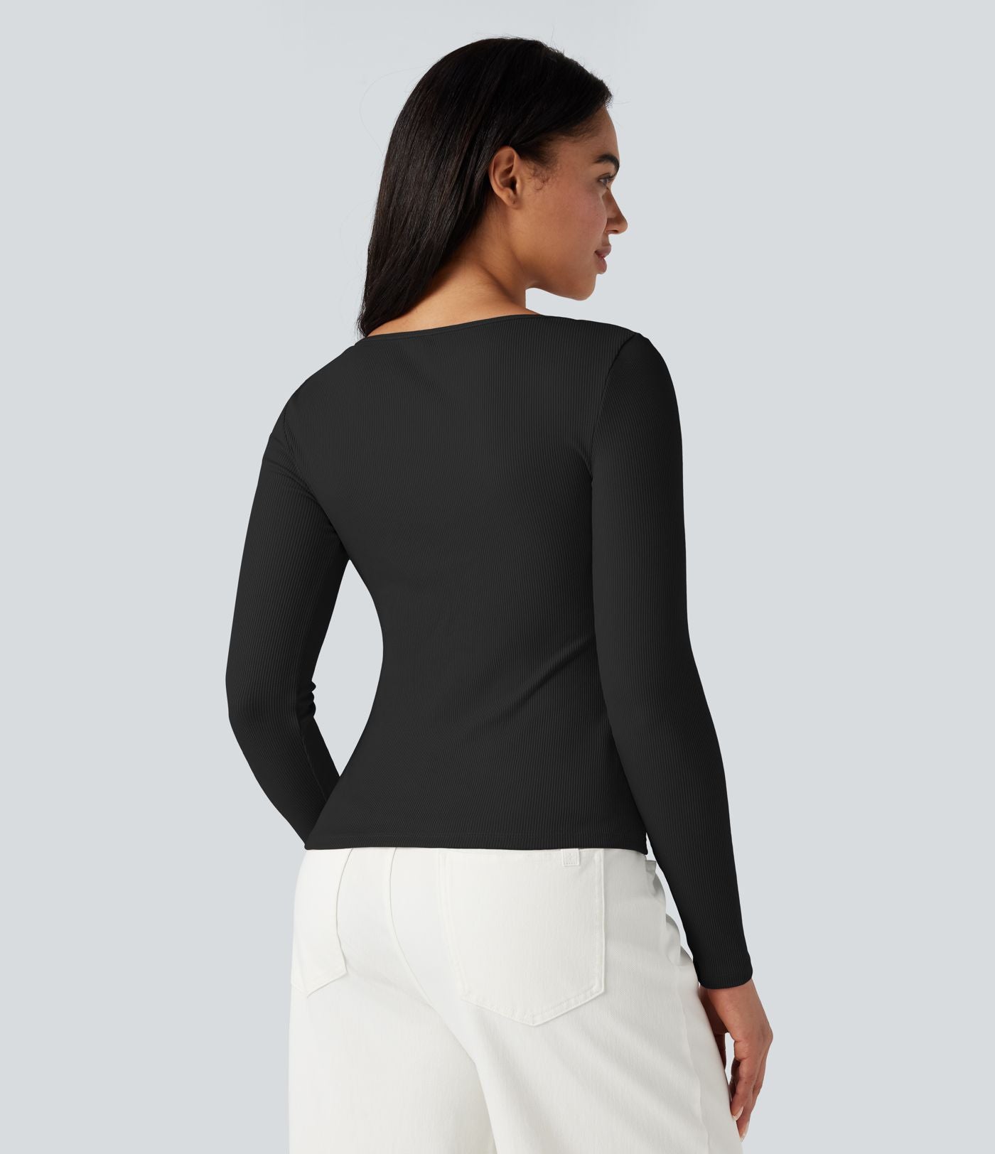 T-shirt côtelé col U manches longues