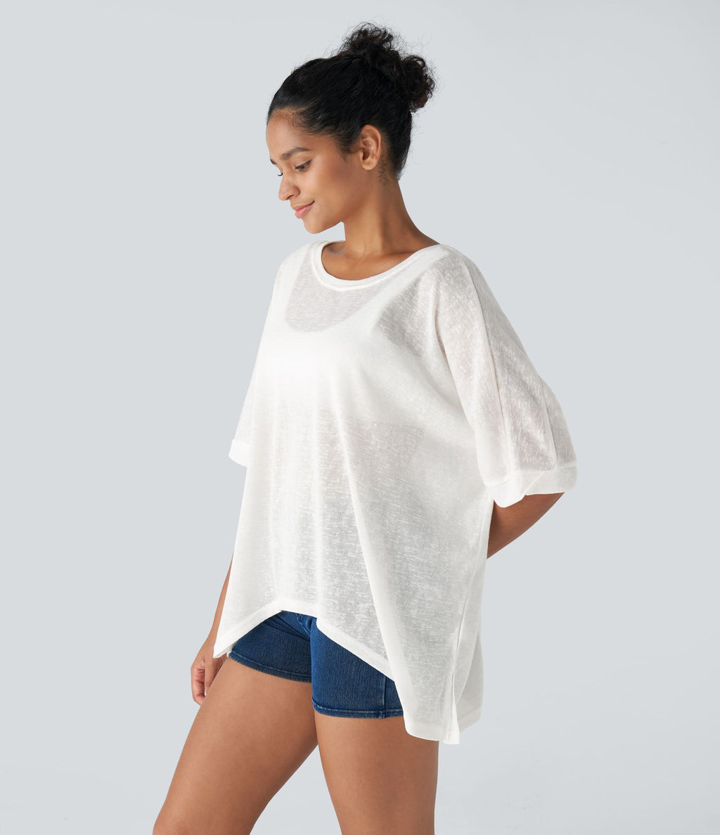 Top Casual Oversize Asymétrique Ourlet Fendu Transparent