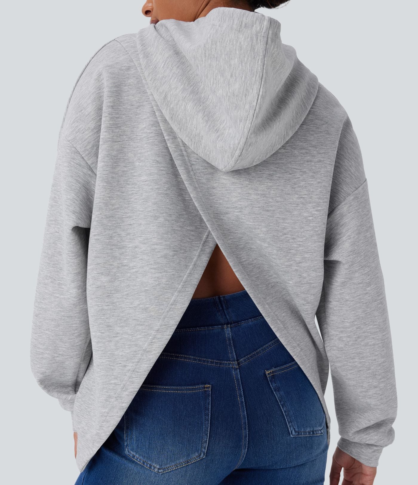 Sweat-shirt décontracté à capuche avec cordon de serrage, manches longues, poche kangourou, coupe croisée et fente