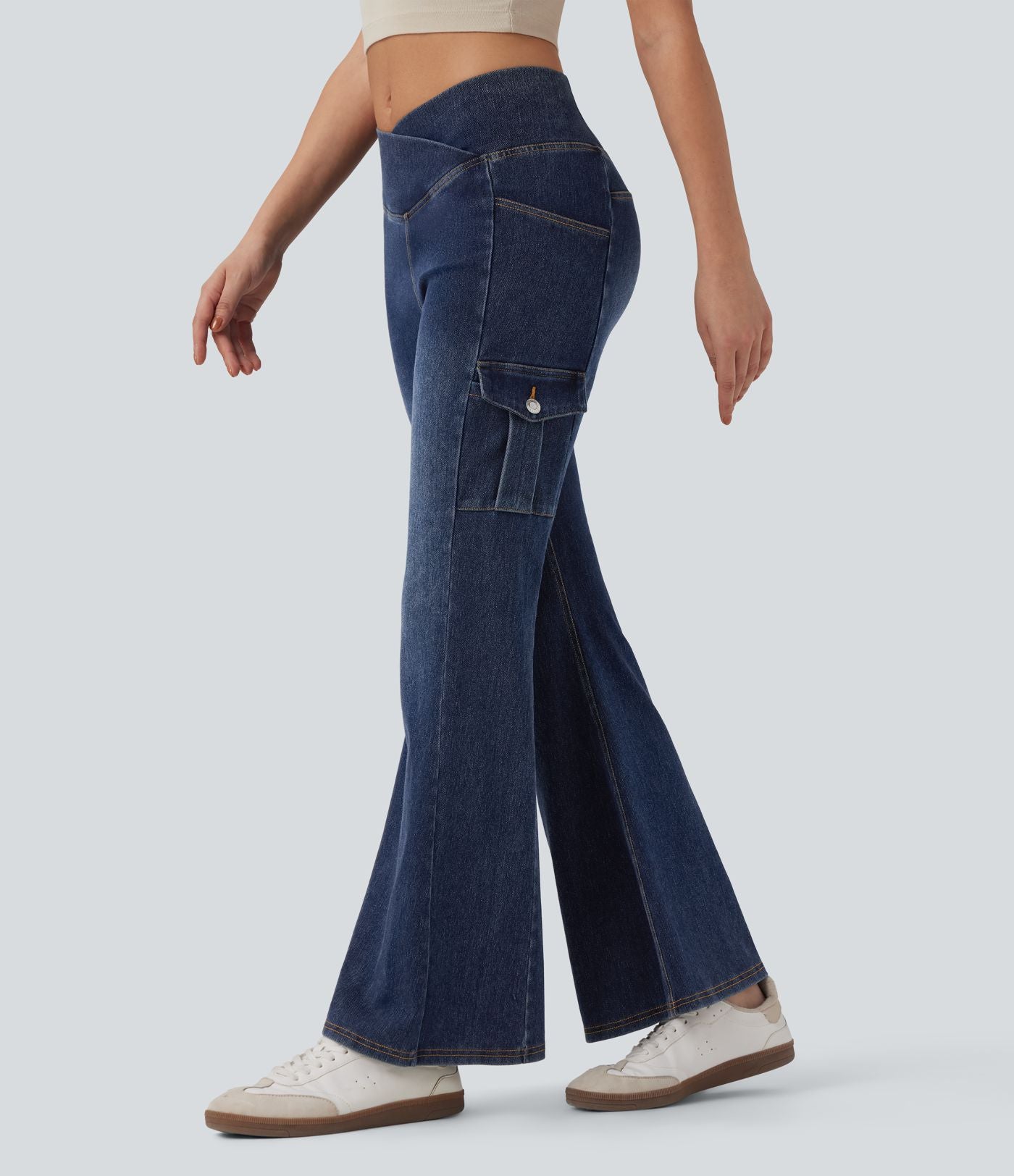 Legging denim bootcut croisé Halara Flex™ taille mi-haute avec poches
