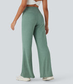 Pantalon de yoga à jambe large avec taille haute croisée et poche arrière