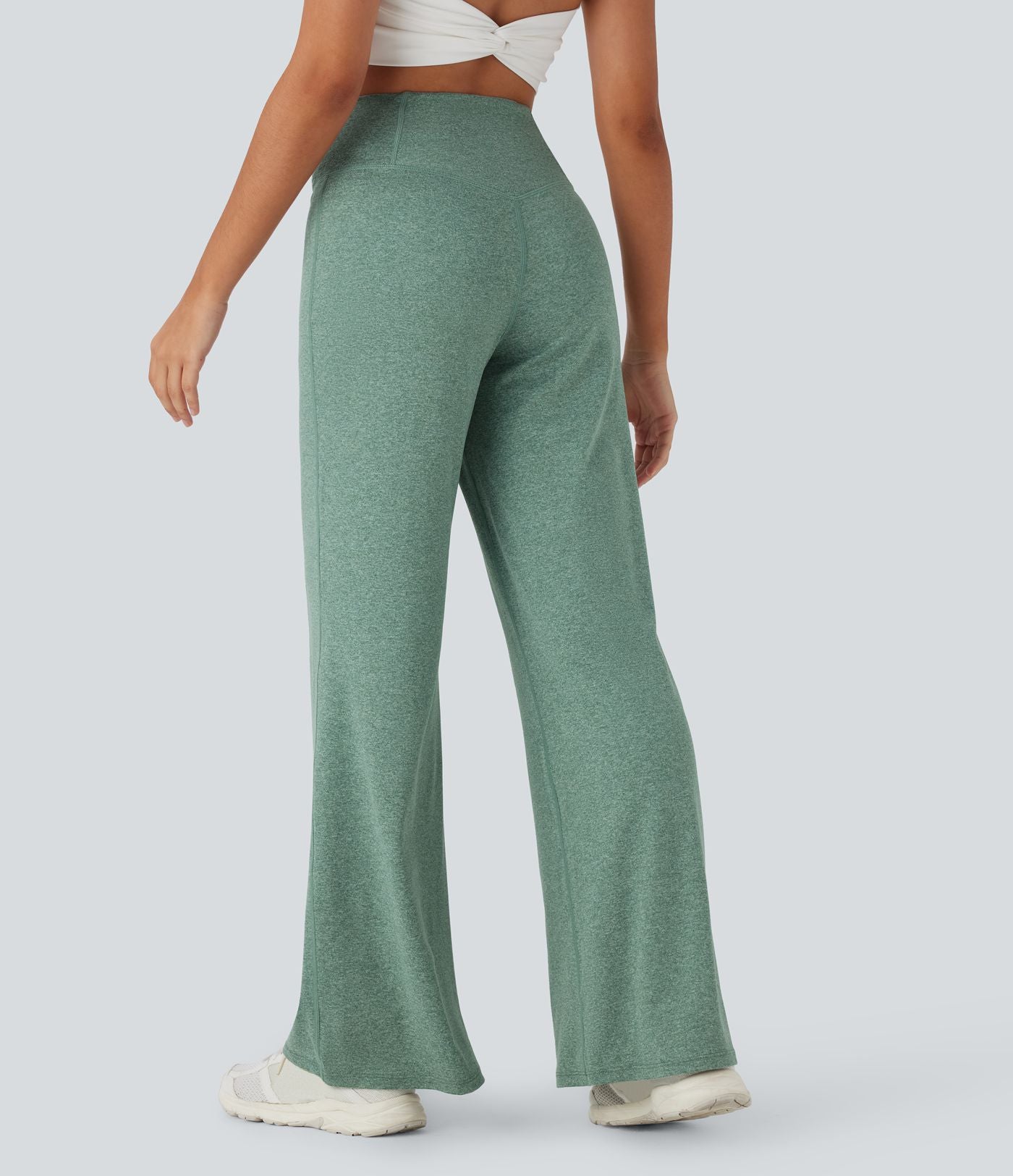 Pantalon de yoga à jambe large avec taille haute croisée et poche arrière