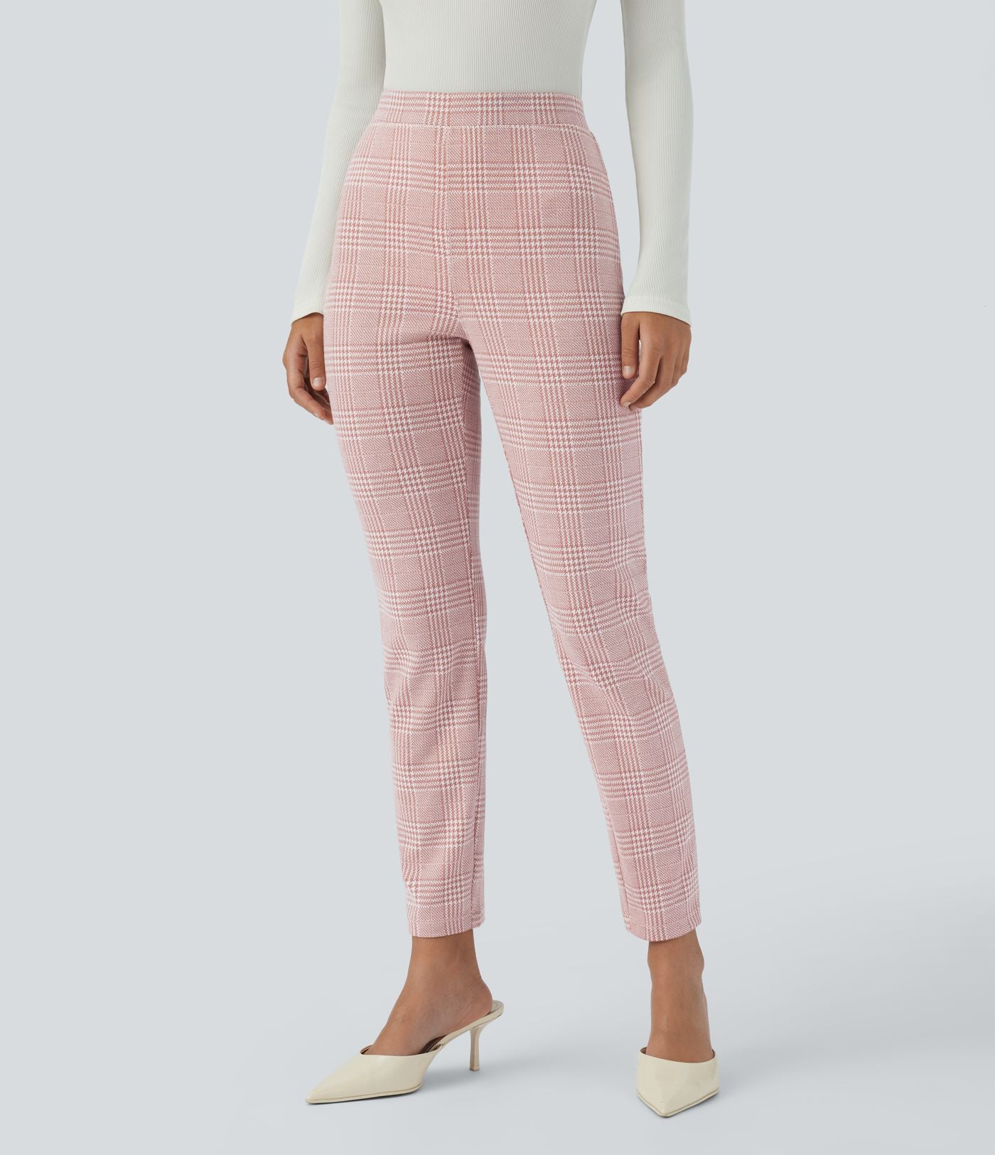 Halara Flex™ Pantalon skinny tailleur taille haute à motif pied-de-poule avec poches arrière