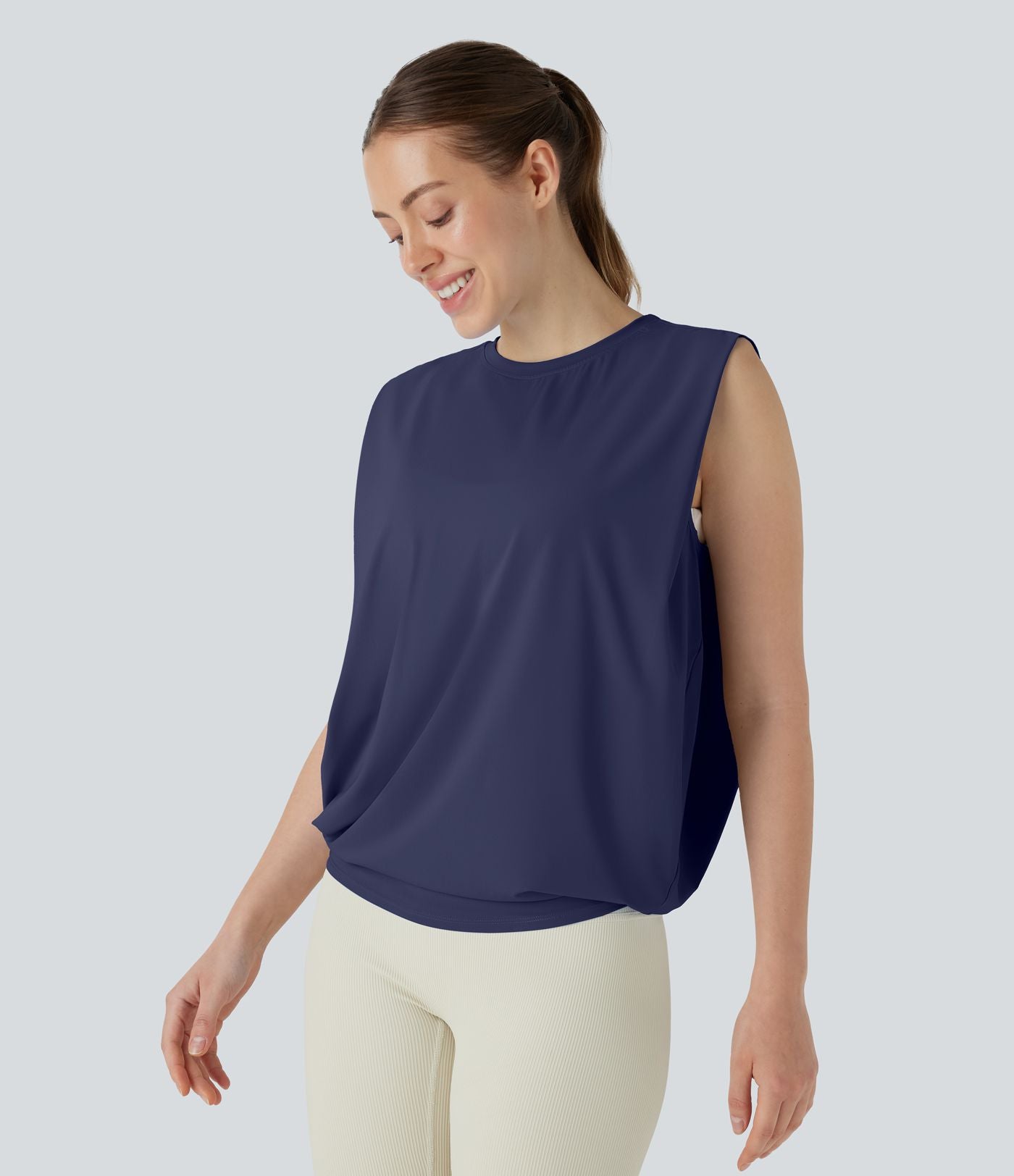 Débardeur de yoga col rond froncé, tissu rafraîchissant - Protection UPF50+