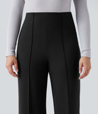 Pantalon tailleur évasé ample taille haute en ponte roma résistant