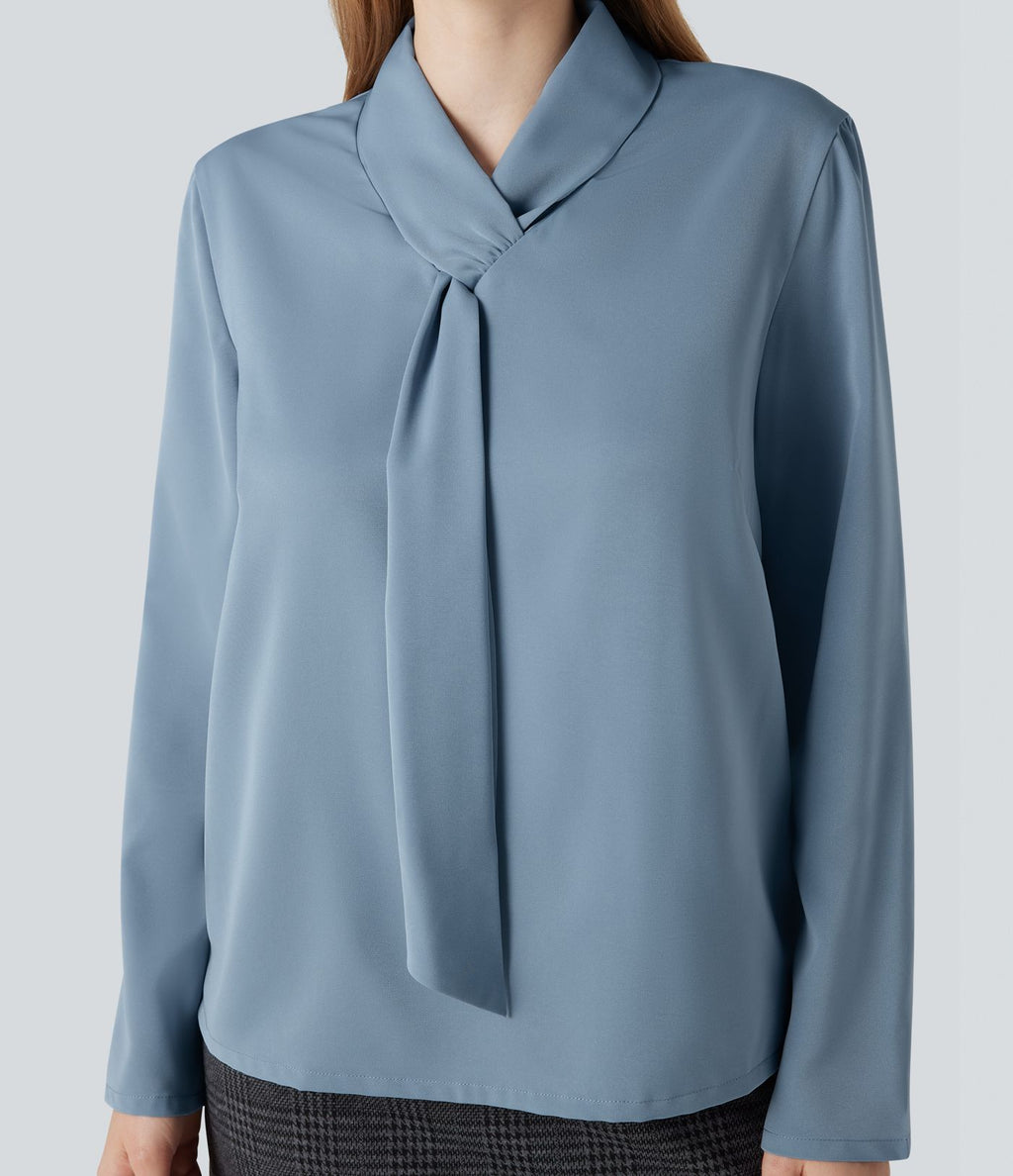 Chemise esprit bureau défroissage facile avec col foulard et manches longues