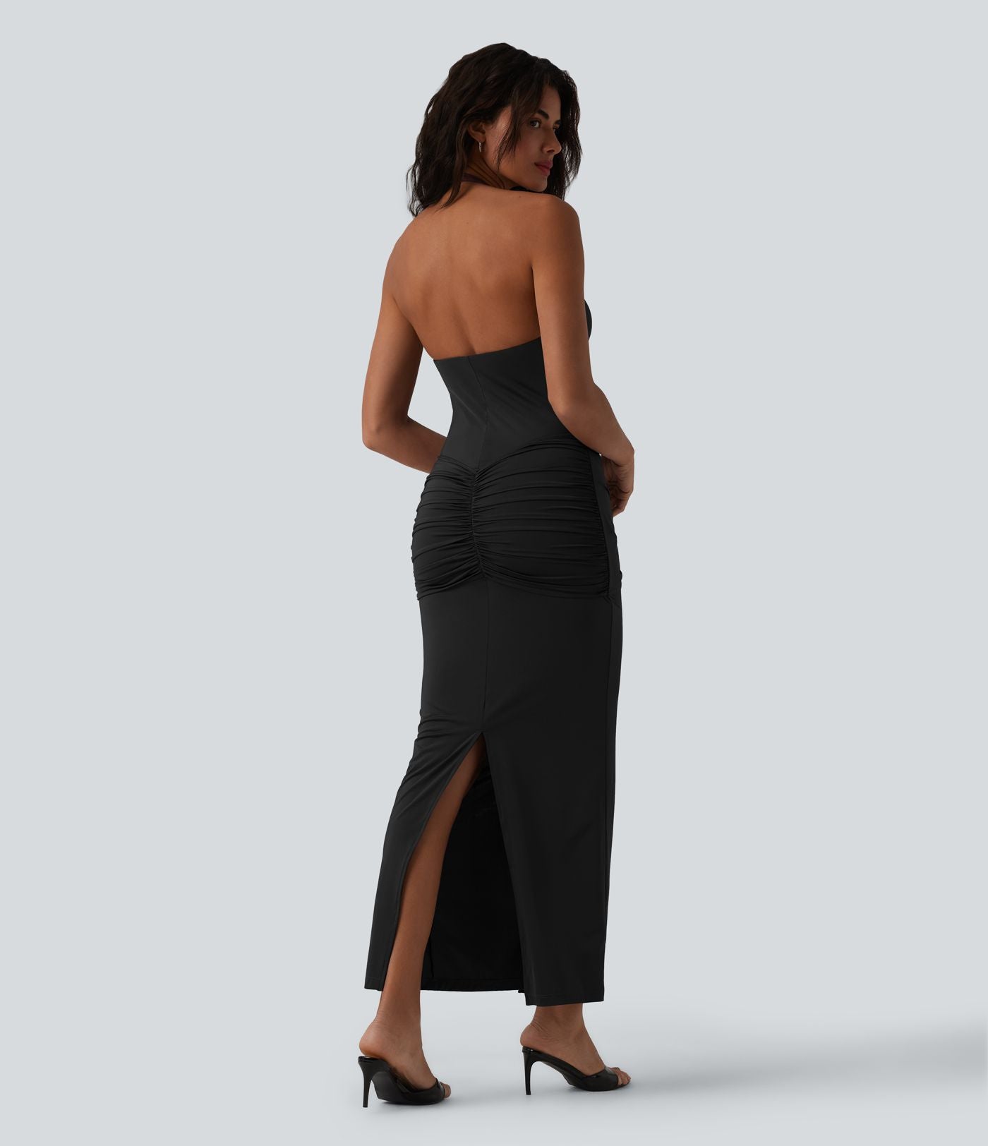 Robe maxi moulante col licou froncée effet frais InstantCool à nouer devant