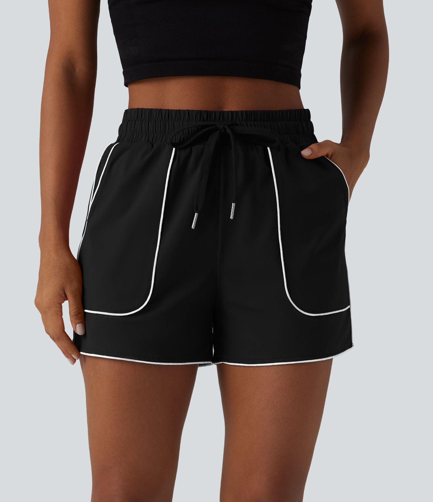Short de sport taille haute cordon de serrage séchage rapide effet frais InstantCool 7,5 cm avec poches, protection solaire UPF40+