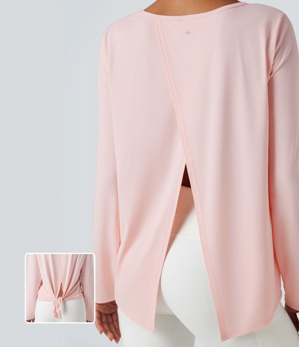 Top de sport yoga décontracté col échancré manches longues fendu