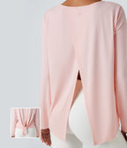 Top de sport yoga décontracté col échancré manches longues fendu