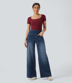 Jean décontracté ample gainant taille mi-haute avec poches Halara Flex™