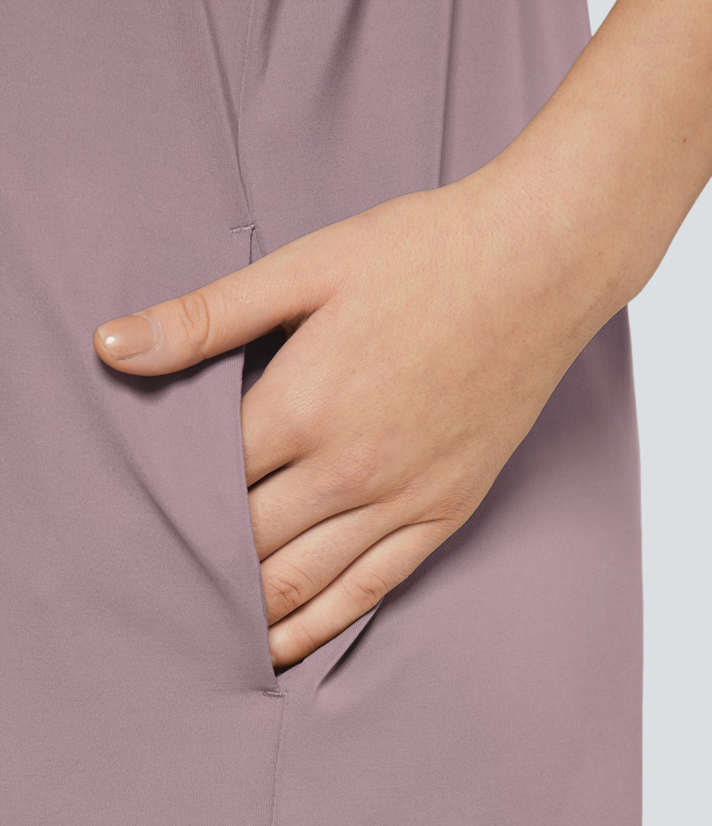 Combinaison Large Casual à Jambes Larges Solide avec Fines Bretelles Réglables Poches Latérales Plissées
