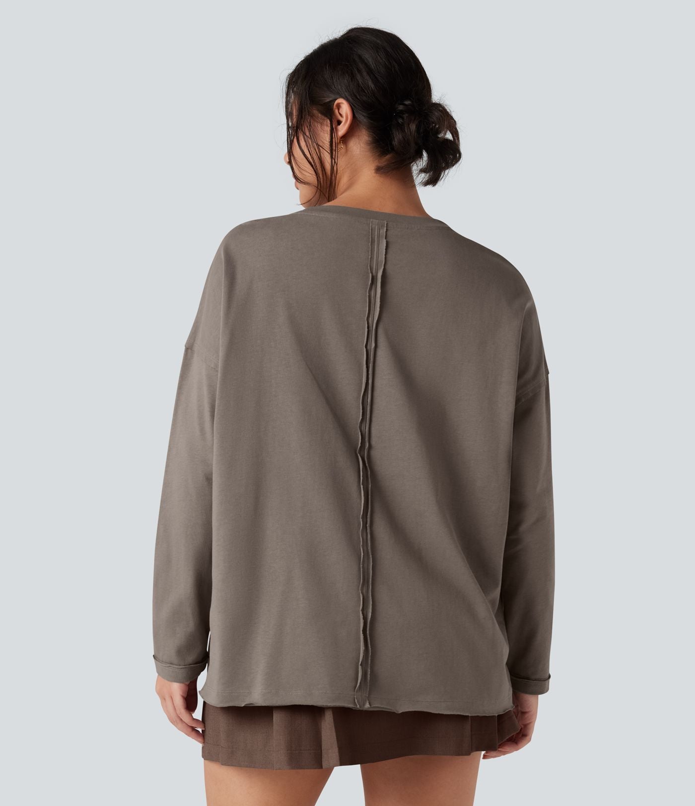 T-shirt coton oversize col rond manches longues