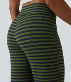 Pantalon évasé décontracté taille haute gainant à rayures en tissu gaufré avec cordon de serrage et poches