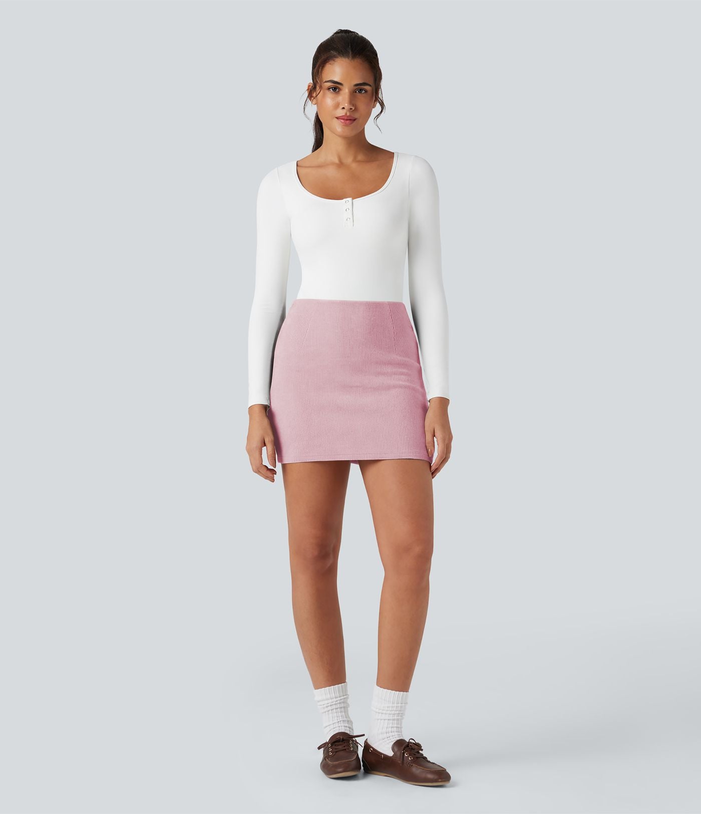 Jupe mini moulante côtelée 2-en-1 taille haute