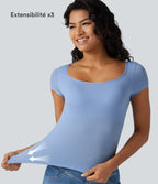 T-shirt décontracté à manches courtes, col carré, soutien-gorge intégré et grande élasticité, bonnets B à DD