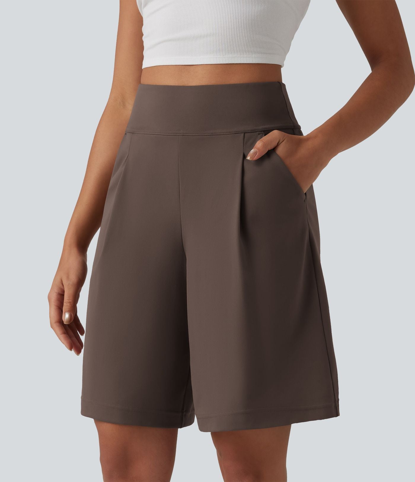 DayStretch Short tailleur bermuda plissé taille haute 25,5 cm avec poches