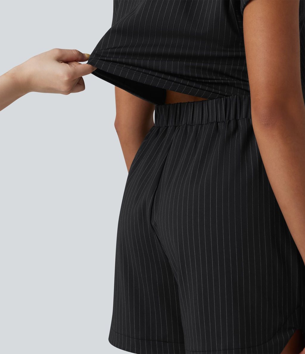 Combinaison short casual à manches courtes rayée avec poches — Édition Easy Peasy