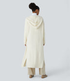 Cardigan long casual à capuche, manches longues et poches