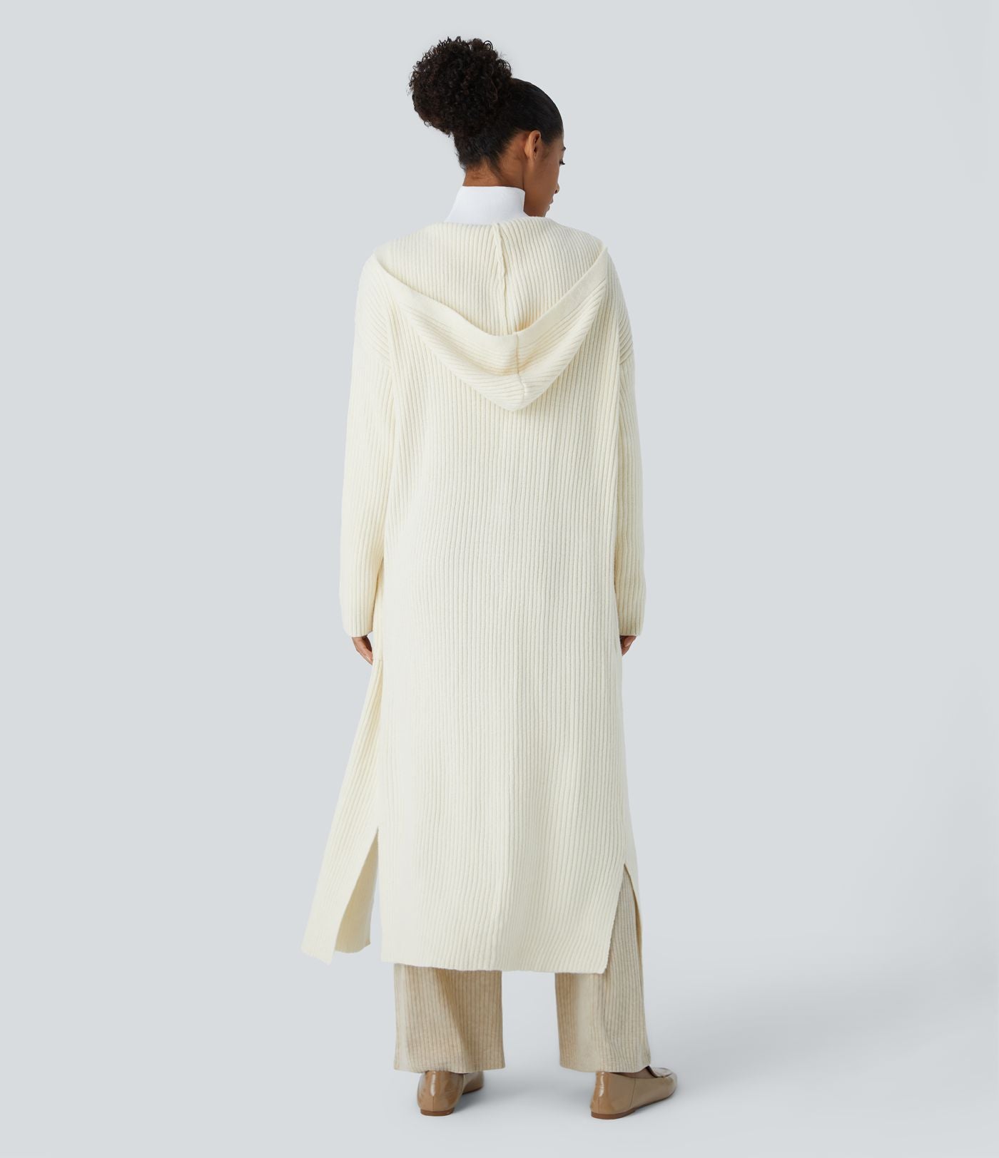 Cardigan long casual à capuche, manches longues et poches