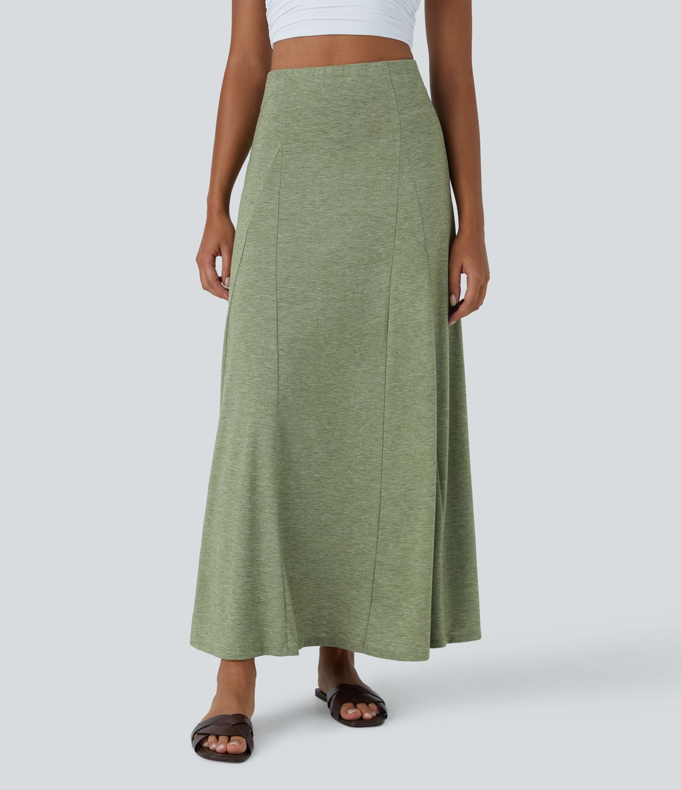 Jupe Évasée Casual Longue Fermeture Éclair Latérale Taille Haute