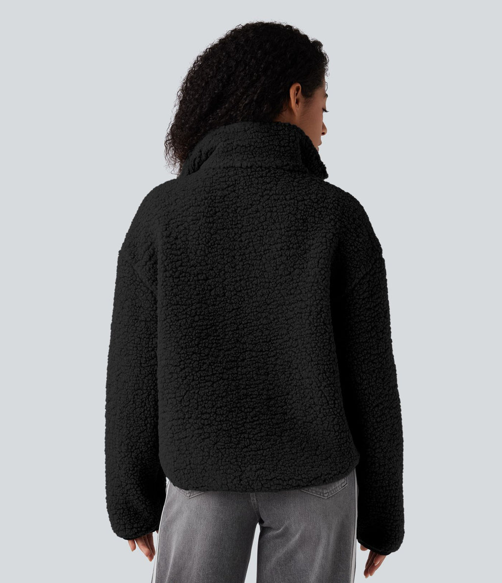 Veste sherpa col roulé manches longues avec poches