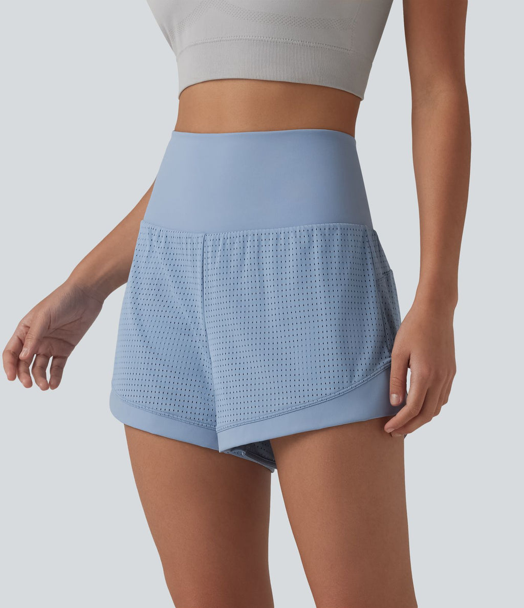 Short de yoga 2-en-1 gainant taille haute à œillets avec poche — 6,5 cm