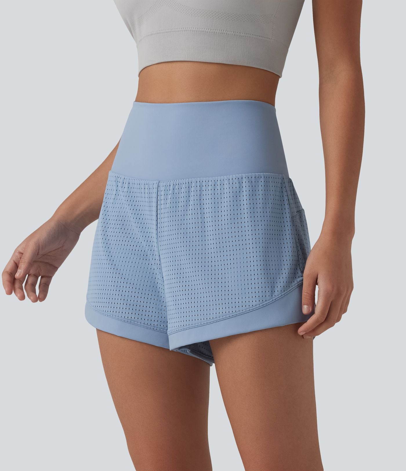 Short de yoga 2-en-1 gainant taille haute à œillets avec poche — 6,5 cm
