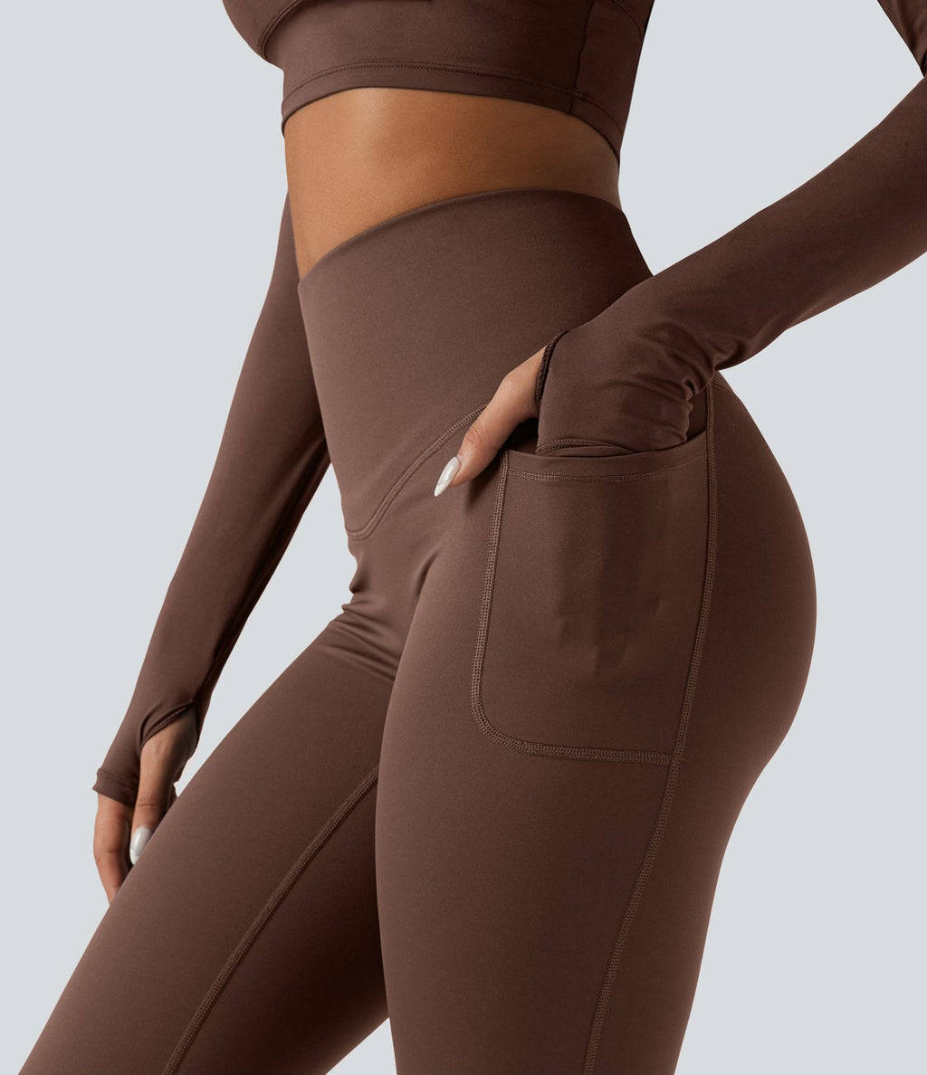 Legging running polaire thermique gainant croisé dos taille haute Halara UltraSculpt™ Heat avec poches