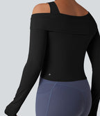 Top de sport yoga épaule asymétrique manches longues avec trous pouces