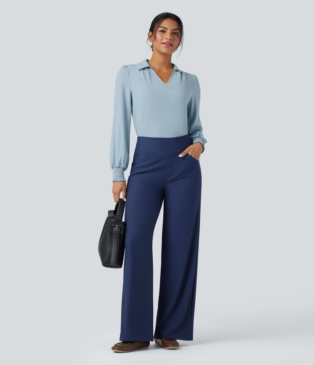 Chemise mousseline anti-froissement col V manches longues