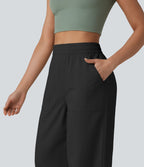 Pantalon large fluide décontracté taille haute en lyocell et lin mélangé avec cordon de serrage intérieur et poches
