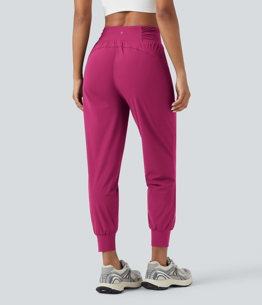 Jogging de danse fuselé froncé séchage rapide effet frais InstantCool taille haute avec cordon de serrage et poches, protection solaire UPF40+