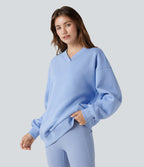 Sweat-shirt coton polaire col V manches longues avec poches