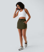 Mini-Jupe Golf Taille Haute Cordon de Serrage Poches Latérales Ourlet Courbé 2 en 1