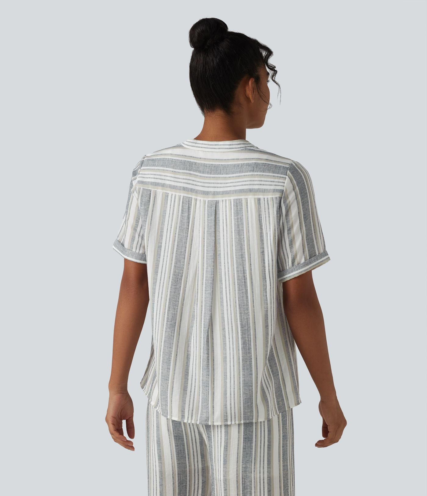 Blouse décontractée col V manches courtes à rayures