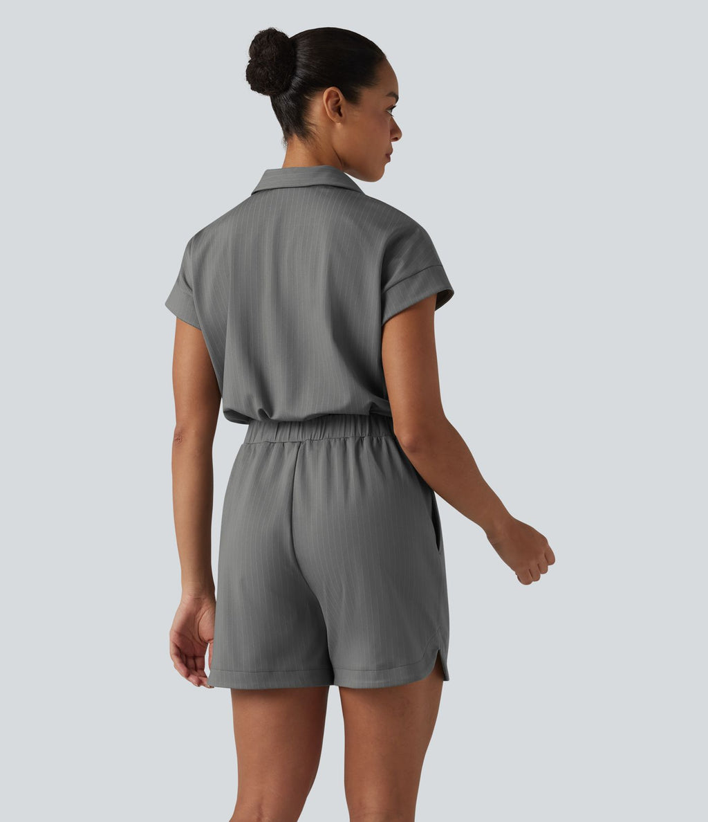 Combinaison short casual à manches courtes rayée avec poches — Édition Easy Peasy