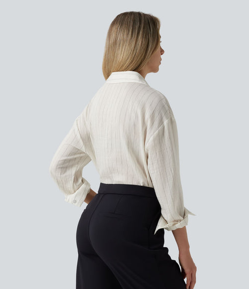 Chemise tailleur à manches longues à rayures mélange lin